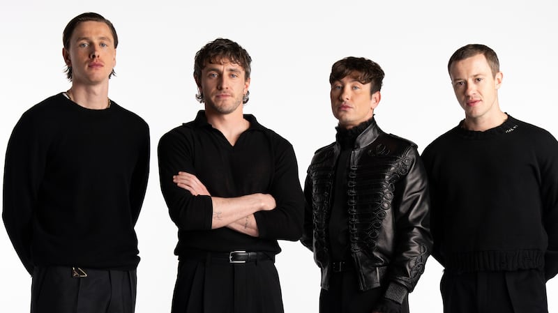 (l to r) Harris Dickinson (John Lennon), Paul Mescal (Paul McCartney), Barry Keoghan (Ringo Starr), and Joseph Quinn (George Harrison)