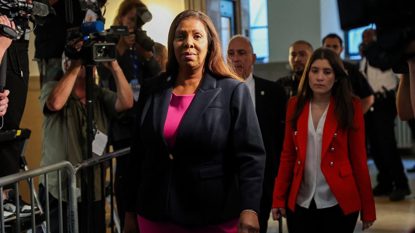 New York Attorney General Letitia James arrives at the Manhattan courthouse
