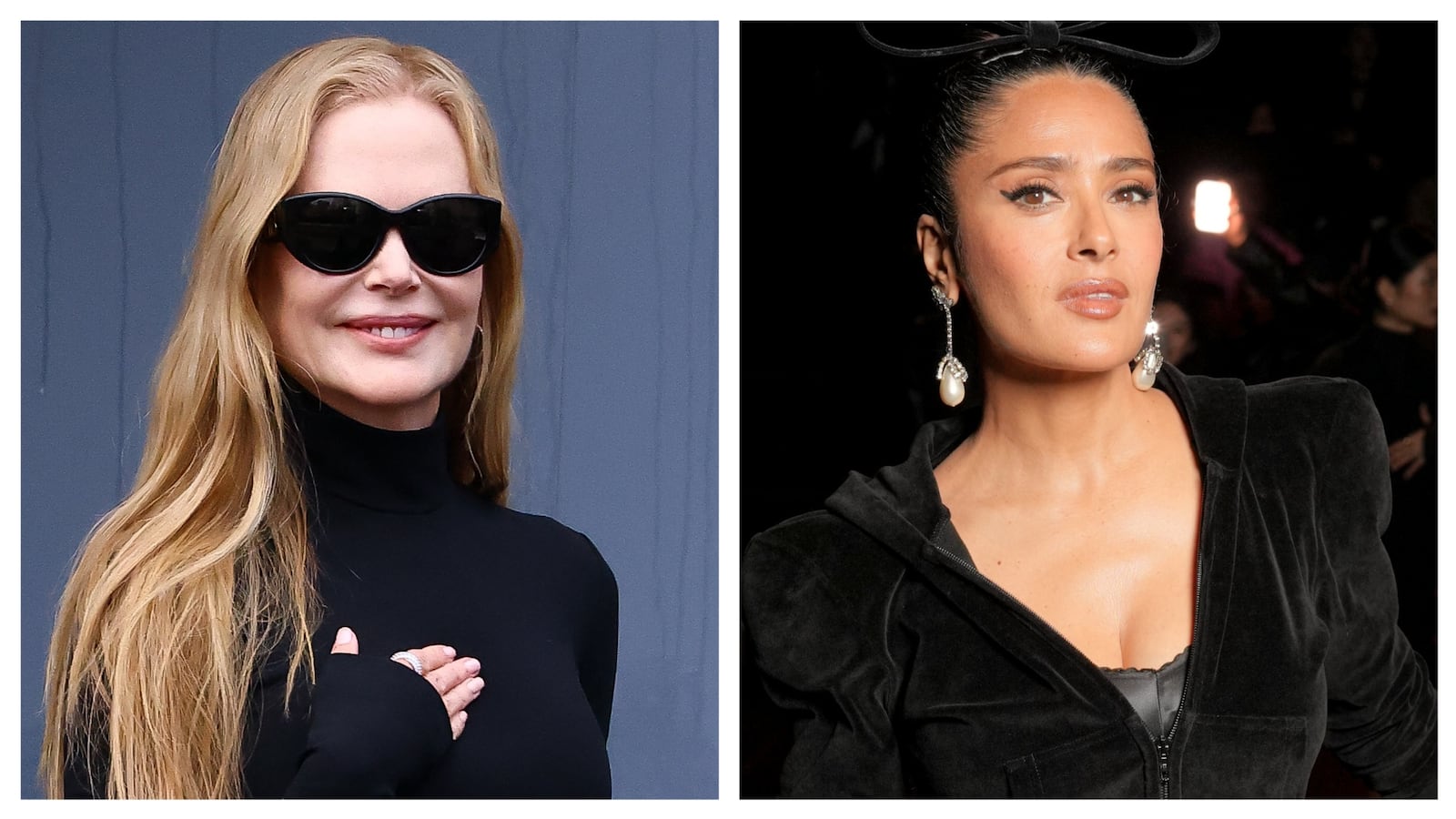 Nicole Kidman and Salma Hayek at a Balenciaga fashion show in September 2024.