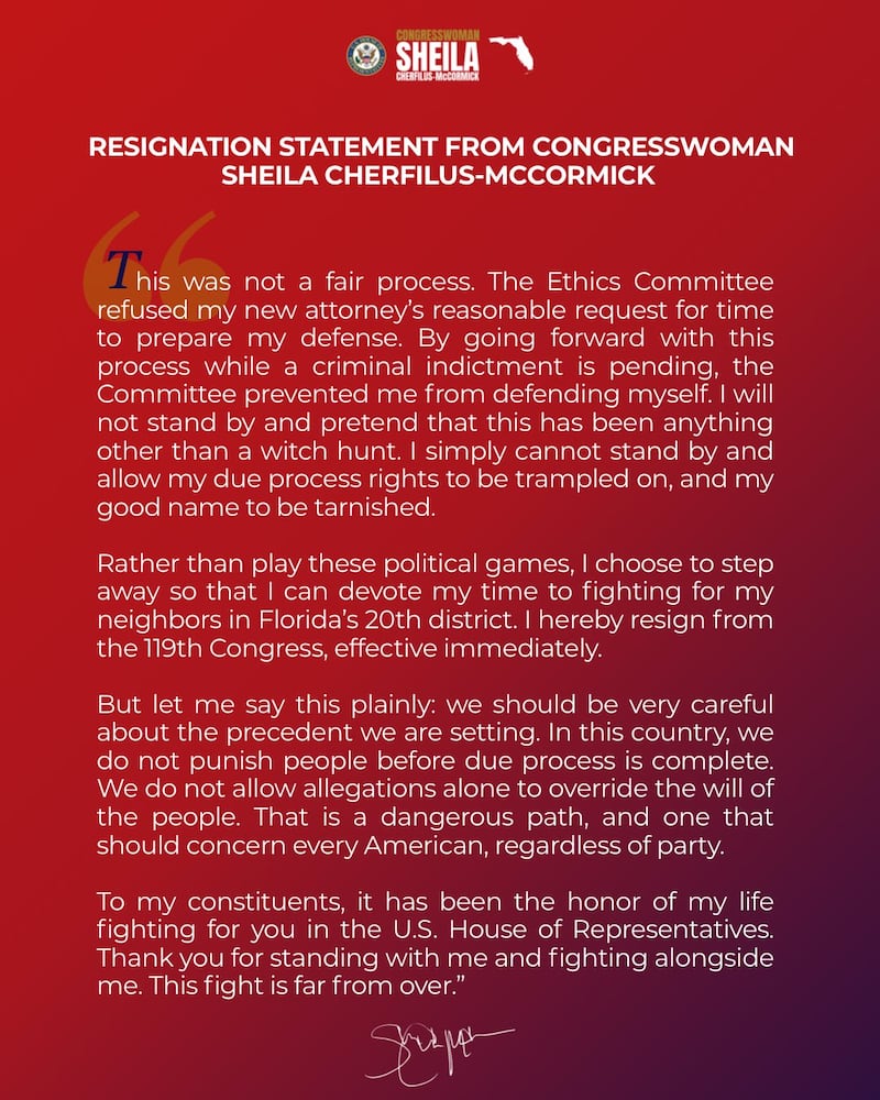 sheila cherfilus-mccormick statement