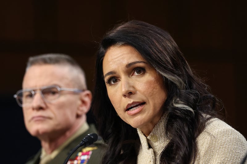 Director of National Intelligence (DNI) Tulsi Gabbard testifies before a Senate Intelligence Committee hearing on Capitol Hill in Washington, D.C., U.S., March 18, 2026.  REUTERS/Kevin Lamarque