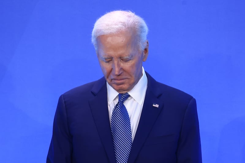 President of the United States Joe Biden attends Welcome Ceremony during the 75th NATO Summit in the Walter E. Washington Convention Center in Washington, DC, on July 10, 2024. (Photo by Beata Zawrzel/NurPhoto via Getty Images)