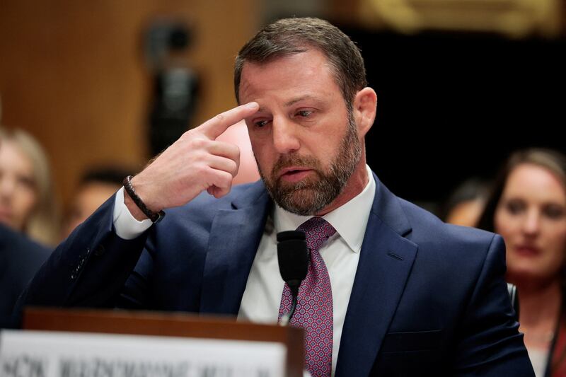 U.S. Senator Markwayne Mullin, President Donald Trump's nominee to be Homeland Security secretary, testifies before a Senate Homeland Security and Governmental Affairs Committee confirmation hearing on Capitol Hill in Washington, D.C., U.S., March 18, 2026. REUTERS/Evan Vucci