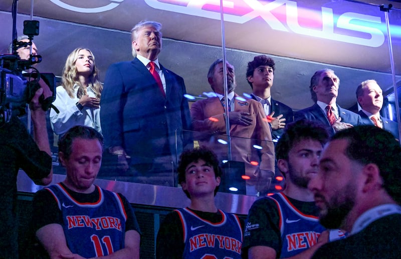 Donald Trump at Game Three of the NBA Finals between the San Antonio Spurs and the New York Knicks at Madison Square Garden in New York on June 8, 2026.