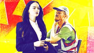 A photo illustration of Emma Stone and Jesse Plemons.