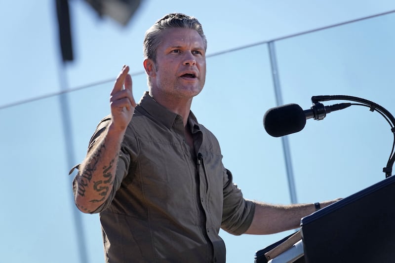 Pete Hegseth delivers remarks as part of the Marine Corps' 250th anniversary celebration at Camp Pendleton, California, on October 18, 2025.