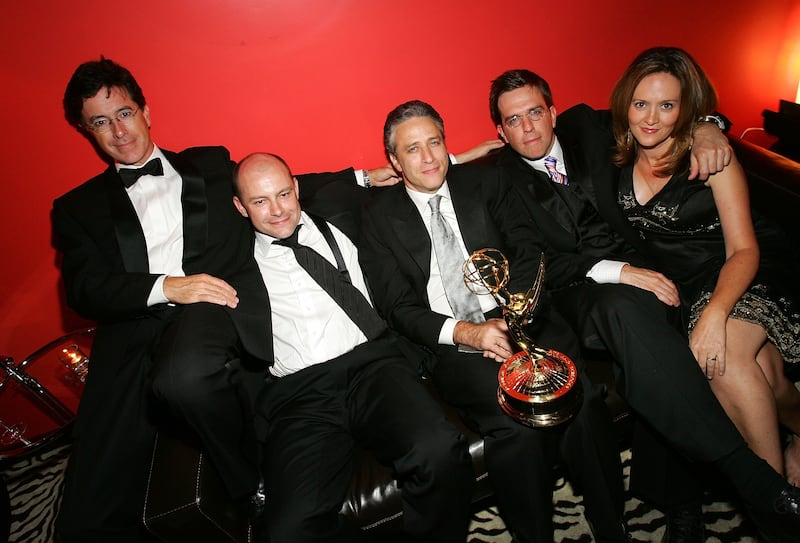Rob Corddry celebrated “The Daily Show’s” Emmy wins in 2005 with Stephen Colbert, Jon Stewart, Ed Helms, and Samantha Bee.