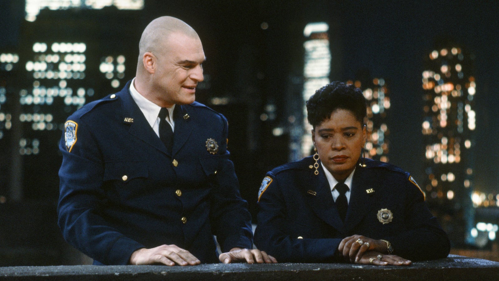 Richard Moll and Marsha Warfield