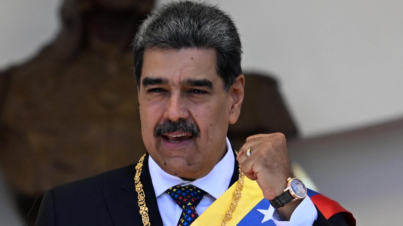 Venezuela's President Nicolas Maduro gestures as he leaves the Capitolio in Caracas on January 10, 2025.