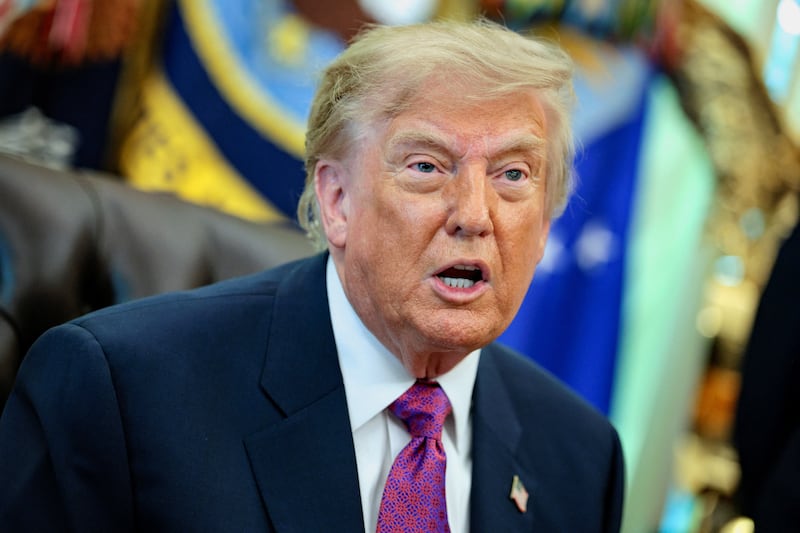 President Donald Trump speaks during an event after signing an executive order renaming Lake Ontario as Lake America in the Oval Office at the White House in Washington, D.C., on August 27, 2026.