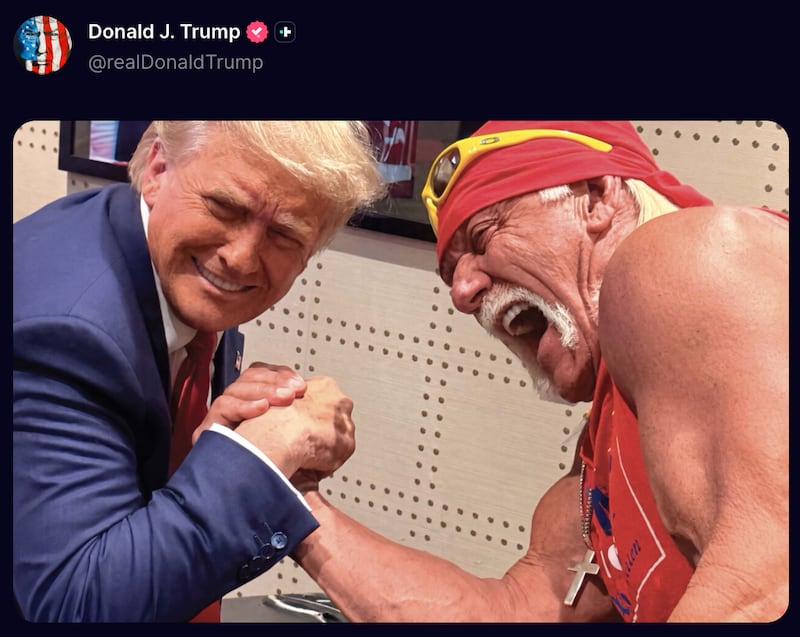 Trump shared with image, after having earlier depicted himself as Hulk Hogan.