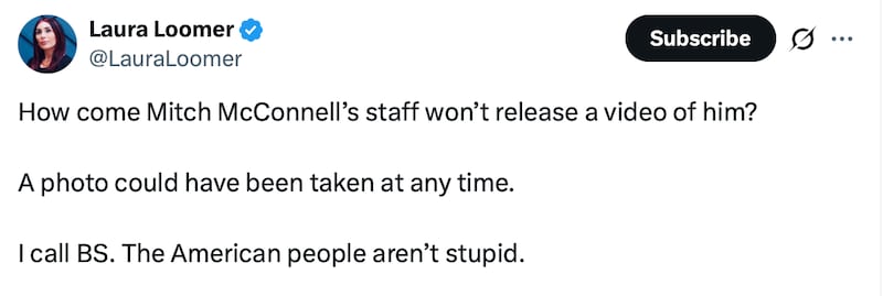 Laura Loomer wants a Mitch McConnell video.