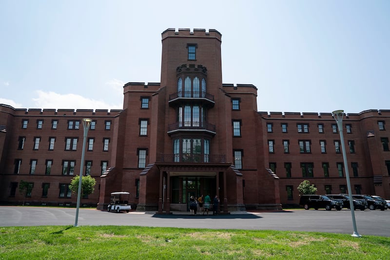 Acting Secretary of Homeland Security Kevin McAleenan tours the new Department of Homeland Security St. Elizabeths campus in Washington, DC on May 3, 2019.