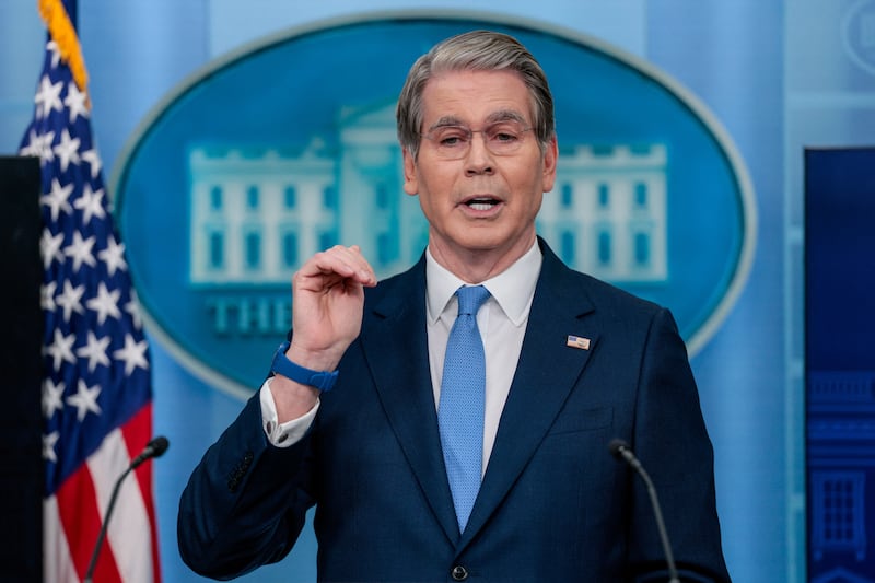 Treasury Secretary Scott Bessent speaks during a press briefing in the James S. Brady Press Briefing Room at the White House in Washington, D.C., U.S., May 28, 2026.