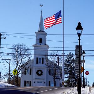 Image: The Newtown Meeting House in Newtown, CT