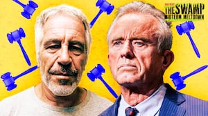 A photo illustration of Jeffrey Epstein and RFK Jr. for The Swamp Midterm Meltdown.