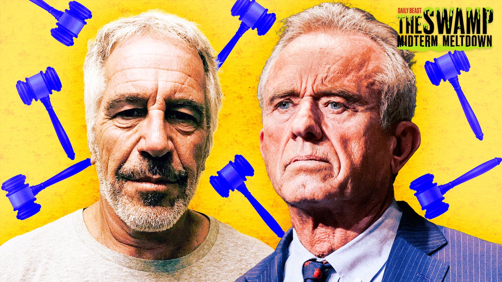 A photo illustration of Jeffrey Epstein and RFK Jr. for The Swamp Midterm Meltdown.