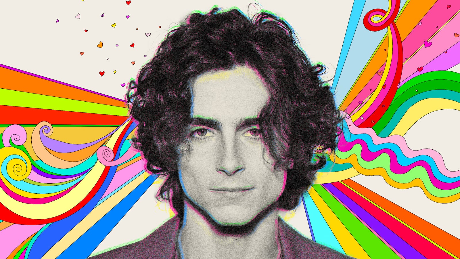 Illustration of Timothee Chalamet with Psychedelic background