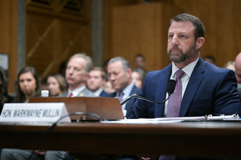 Sen. Markwayne Mullin, nominee to be Secretary of Homeland Security, testifies during a Senate Committee on Homeland Security and Governmental Affairs confirmation hearing on Capitol Hill in Washington, DC, on March 18, 2026.