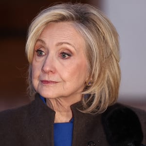 Former Secretary of State Hillary Clinton speaks to the press after her a deposition with the House Oversight Committee as they investigate links to convicted sex offender Jeffrey Epstein, in Chappaqua, New York, on February 26, 2026.