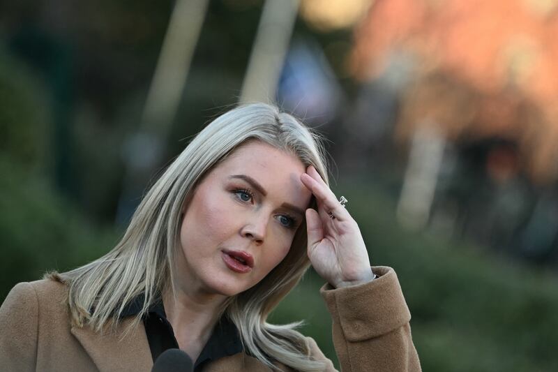 White House Press Secretary Karoline Leavitt speaks to journalists.