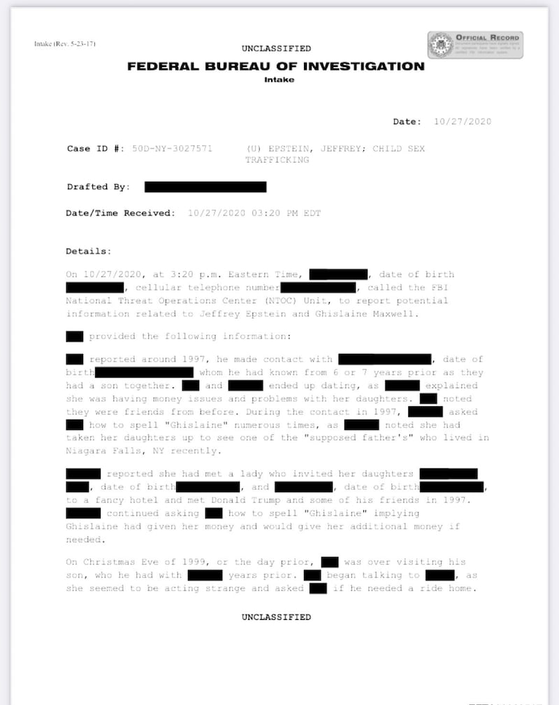 The document released by the DOJ with sensational allegations against the president.