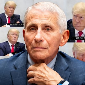 A photo illustration of Dr. Anthony Fauci and Donald Trump during his 
deposition vs New York Attorney General (NYAG) Letitia James on August 10, 2022.