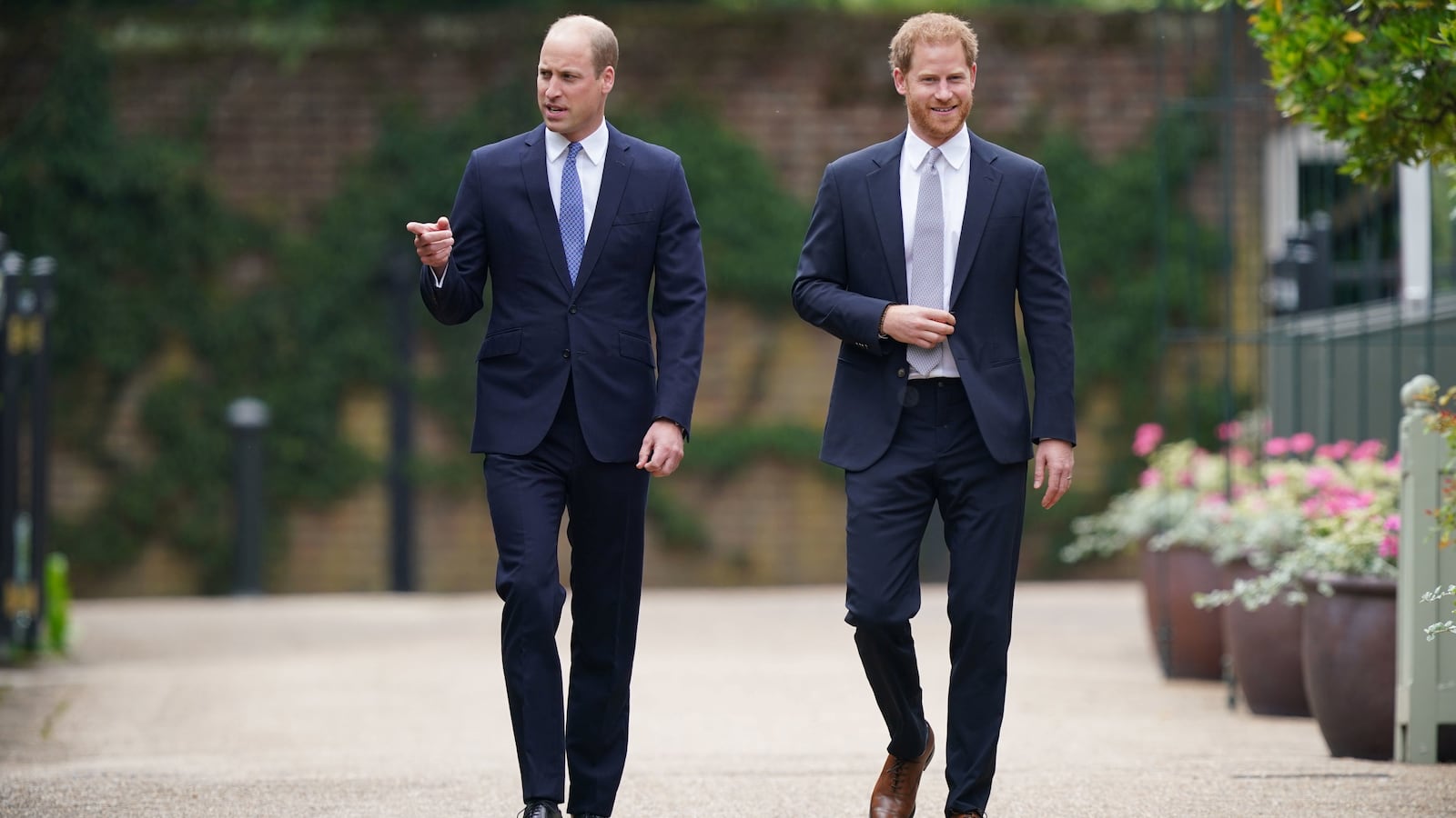 William and Harry attend the unveiling of a statue they commissioned of their mother Diana, Princess of Wales, in 2021.