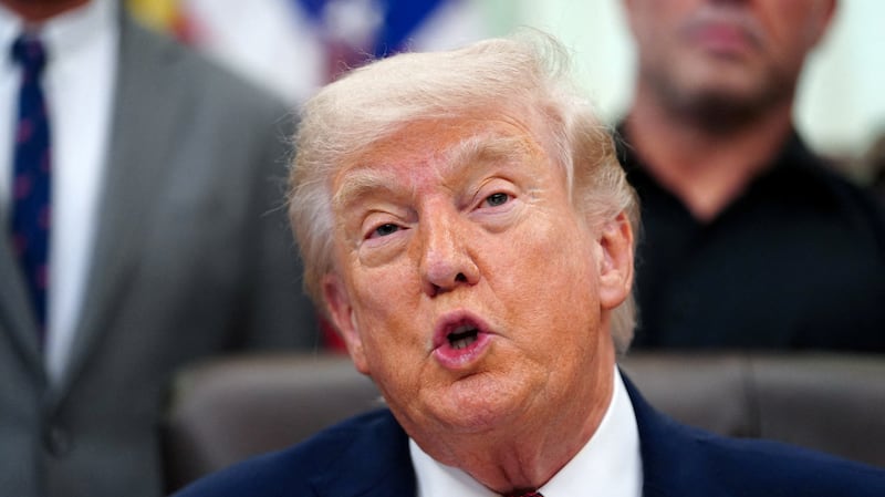 President Donald Trump speaks about research into mental health treatments in the Oval Office of the White House in Washington, D.C., April 18, 2026.