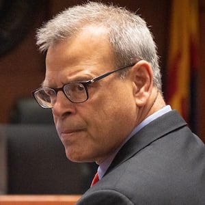 Attorney Kurt Olsen during his opening statement in Kari Lake's election challenge trial on May 17, 2023, in Maricopa County Superior Court in Mesa.