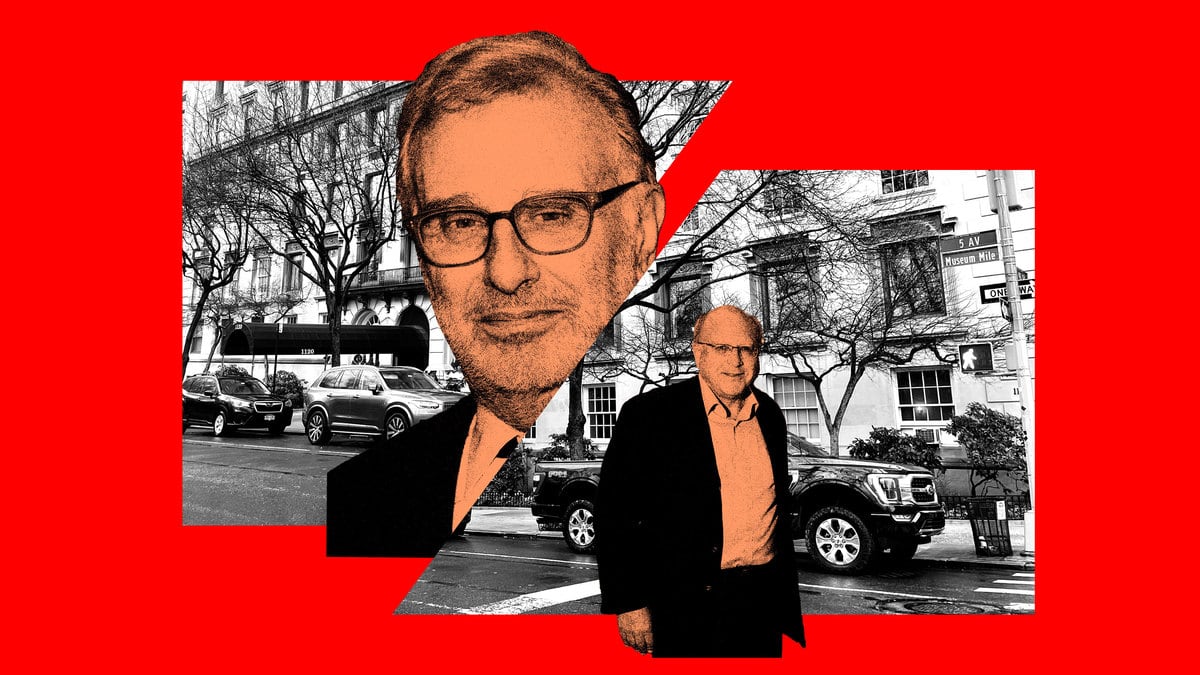 A photo illustration of 1120 Fifth Ave split in half with pictures of Clifford Press and John Breglio in between.