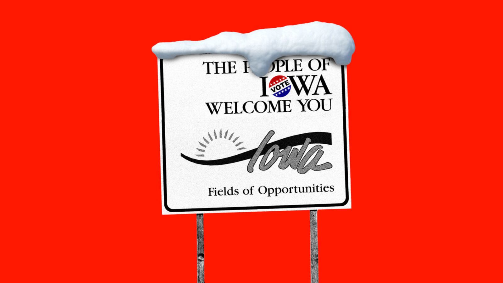 Snow covered Iowa sign