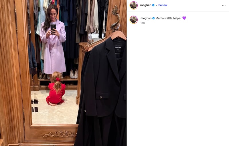 Meghan's Instagram post featuring 4-year-old Lilibet and a walk-in wardrobe.