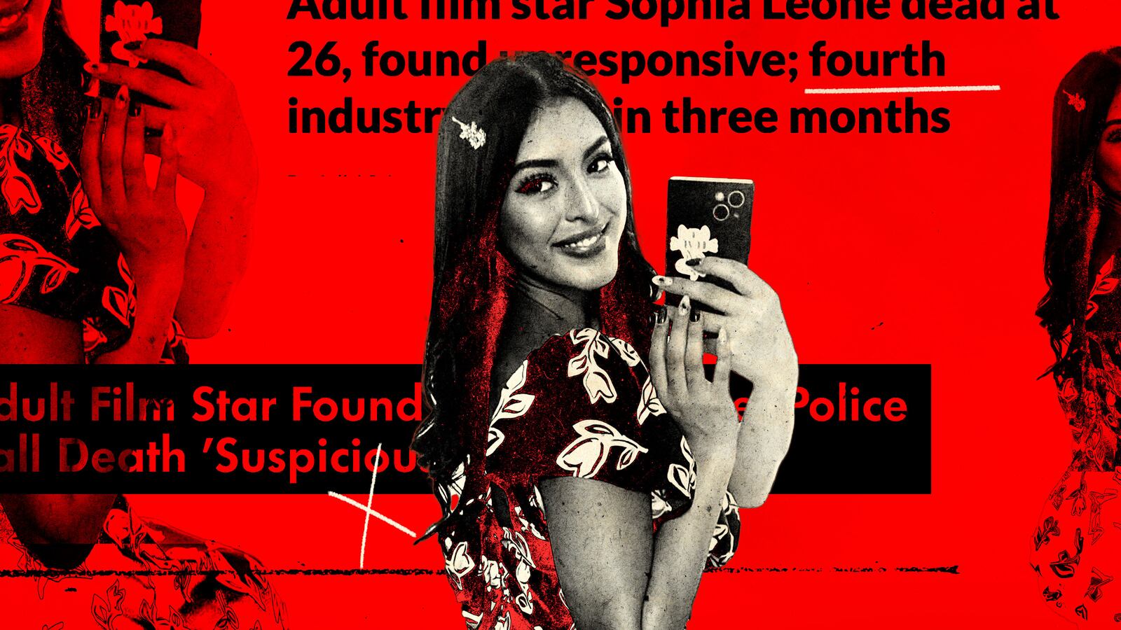 A photo illustration of Sophia Leone taking a selfie