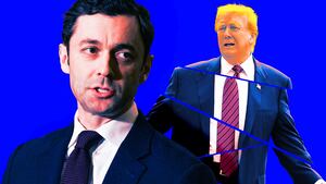 A photo illo illustration of Sen. Jon Ossoff and Donald Trump.