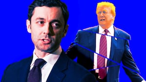 A photo illo illustration of Sen. Jon Ossoff and Donald Trump.