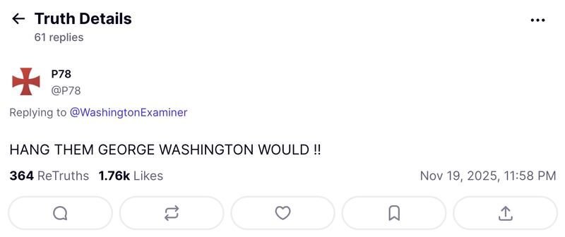 Trump reposted the violent call for his enemies to be hanged.