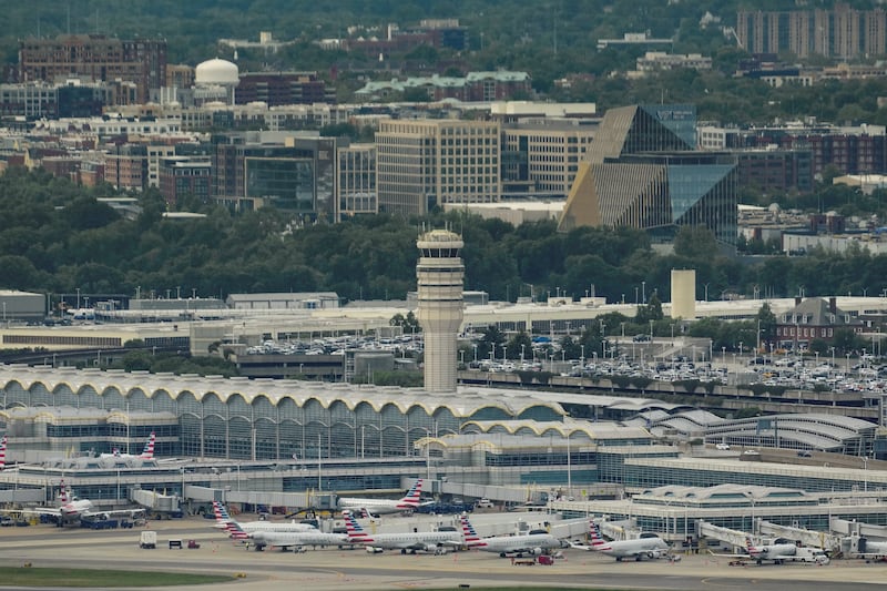 A view of Ronald Reagan National Airport, DCA, from the top of the Washington Monument in Washington, D.C., U.S., May 2, 2026.