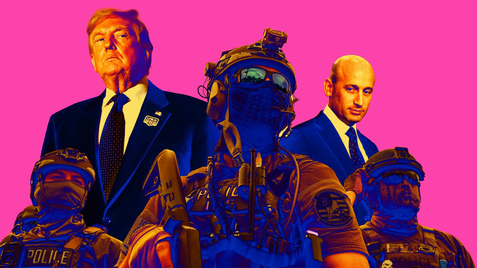 Donald Trump, Stephen Miller photo illustration, illo