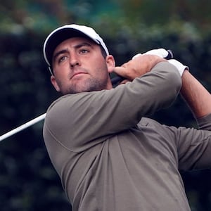 Nov 15, 2020; Augusta, Georgia, USA; Scottie Scheffler plays his shot from the second tee during the final round of The Masters golf tournament at Augusta National GC. Mandatory Credit: Michael Madrid-USA TODAY Sports
