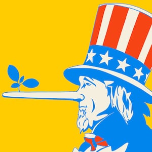 Illustration of Uncle Sam with a Pinocchio nose