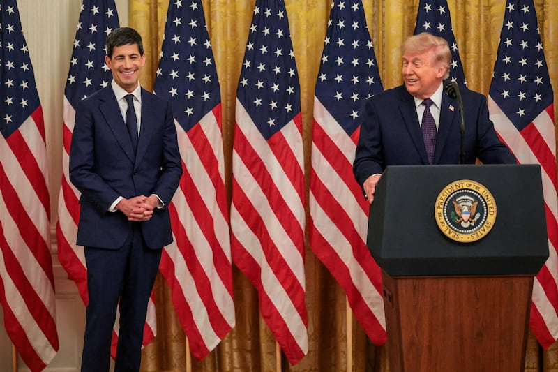 Fed Chair Kevin Warsh was sworn in to the position last month and is photographed above. On Tuesday, neither he nor President Donald Trump was smiling much.