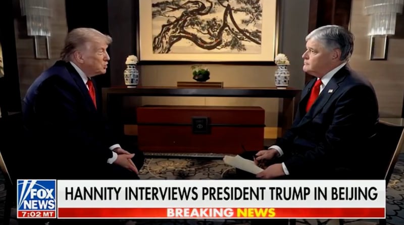 Sean Hannity interviews Donald Trump on Fox News.