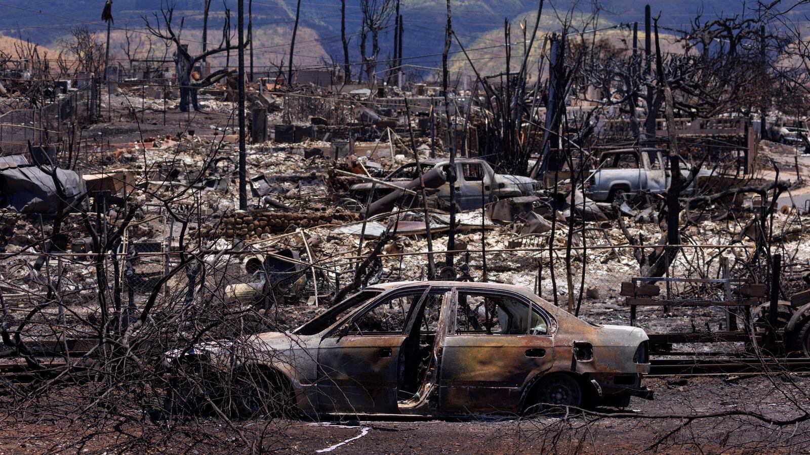 Fire damage is shown in the Wahikuli Terrace neighborhood in the fire ravaged town of Lahaina on the island of Maui in Hawaii, U.S., August 15, 2023.