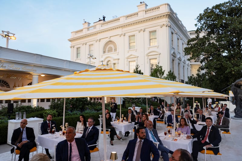 General view during a dinner hosted by U.S. President Donald Trump in the Rose Garden at the White House in Washington, D.C., U.S., September 2, 2026. REUTERS/Evelyn Hockstein