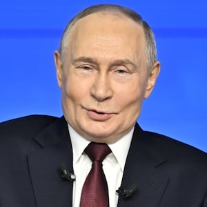 MOSCOW, RUSSIA - DECEMBER 19: Russia's President Vladimir Putin attends annual special televised question-and-answer session and year-end news conference scheduled to take place at the Gostiny Dvor in Moscow, Russia, on December 19, 2025. (Photo by Sefa Karacan/Anadolu via Getty Images)