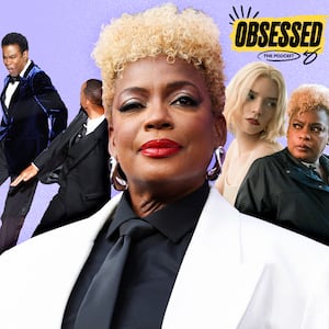 A photo illustration of Aunjanue Ellis-Taylor, Will Smith slapping Chris Rock, and Anya Taylor-Joy for the Obsessed podcast.
