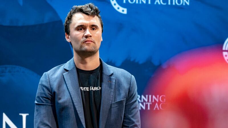 Conservative political activist Charlie Kirk, founder of Turning Point Action, speaks during a meeting on the campus of the University of Arizona in Tucson on October 17, 2024. Charlie Kirk's Turning Point Action, a conservative campaign group, is working extra hard to get Republican Donald Trump elected, and has hired thousands of canvassers to get out the vote. (Photo by Olivier Touron / AFP) (Photo by OLIVIER TOURON/AFP via Getty Images)