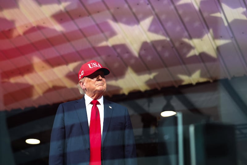 President Donald Trump attends a campaign rally in support of Republican U.S. Senate candidate Michael Whatley, at Gastonia Municipal Airport in Gastonia, North Carolina, on September 16, 2026.