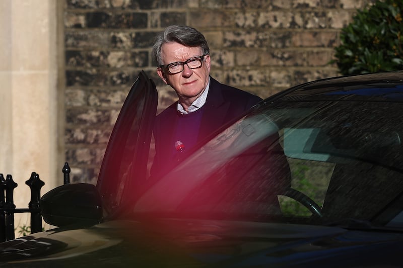 Lord Peter Mandelson leaves his house on February 14, 2026, in London, England. Lord Peter Mandelson, former Labour minister and British ambassador to Washington, is under investigation by the Metropolitan Police for alleged misconduct over allegations he leaked confidential government information to convicted sex offender Jeffrey Epstein, while serving as business secretary under former Prime Minister Gordon Brown in 2009.